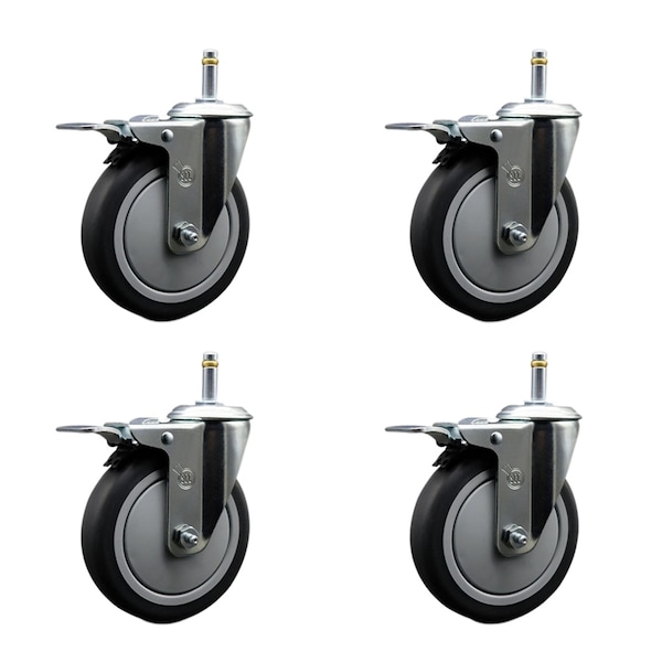 Service Caster 5'' Thermo Rubber Swivel 7/16'' Stem Caster Set with Total Lock Brake, 4PK SCC-GRTTL20S514-TPRB-716138-4 - main